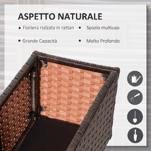 Outsunny-Fioriera-Rialzata-in-Rattan-sintetico-con-4-Ruote-Bloccabili-94.5x31x36cm-Grigio