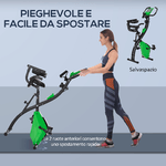 HOMCOM-Cyclette-Pieghevole-2-in-1-Resistenza-Magnetica-Regolabile-8-Livelli-Bici-da-Fitness-con-Sensore-di-Frequenza-Cardiaca-Elastici-per-Braccia-Schermo-LCD-Volano-2.5kg-Verde