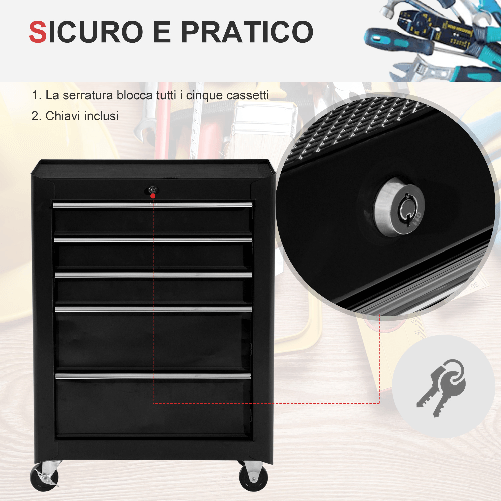 HOMCOM-Carrello-Cassettiera-Porta-Utensili-per-officina-nero-61.5x33x85cm