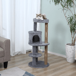 PawHut-Albero-Tiragraffi-per-1-2-Gatti-di-4.5kg-Palestra-Castello-per-Gatti-con-3-Livelli-Cuccia-Lettino-e-Palo-in-Corda-Sisal-Grigio-48x48x104cm