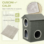 PawHut-Casetta-per-Gatti-a-Due-Livelli-con-Cuscini-Lavabili-3-entrate-42x46x59.5-cm-Grigio