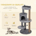 PawHut-Albero-Tiragraffi-per-1-2-Gatti-di-4.5kg-Palestra-Castello-per-Gatti-con-3-Livelli-Cuccia-Lettino-e-Palo-in-Corda-Sisal-Grigio-48x48x104cm