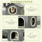 PawHut-Casetta-per-Gatti-a-Due-Livelli-con-Cuscini-Lavabili-3-entrate-42x46x59.5-cm-Grigio