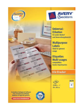 Avery Zweckform Etichette universali AVERY Nutzform 3670 640 x 360 mm bianco