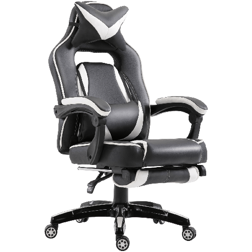 Vinsetto-Sedia-Ufficio-Gaming-Economica-Poltrona-Reclinabile-Con-Poggiapiedi-Regolabile-In-Altezza-Rotelle-Tessuto-65-×-64-×-114-123.5cm-Bianco