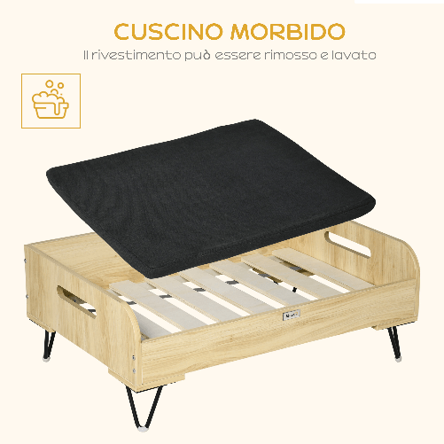 PawHut-Cuccia-per-Cani-Rialzata-con-Cuscino-Removibile-e-Lavabile-2-Maniglie-in-MDF-e-Acciaio-82x56x31.5cm-Nero