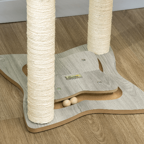 PawHut-Tiragraffi-per-Gatti-con-Amaca-in-Peluche-Base-in-Legno-con-Gioco-e-Pali-in-Sisal-53.55x53.5x66cm-Grigio