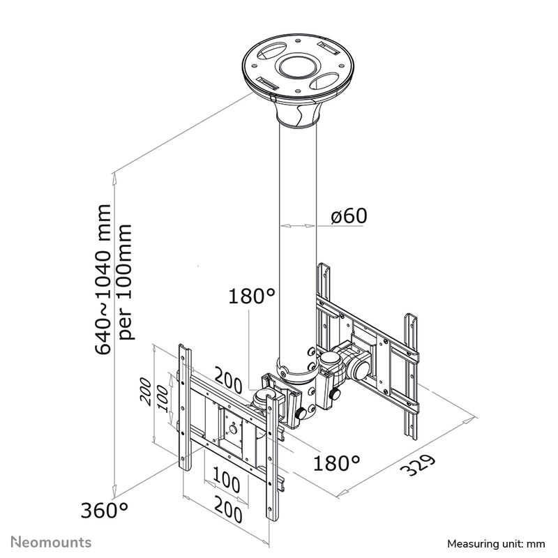 DECKENHALTERUNG-FR-ZWEI-FLACHBILDSCHIRME-FERNSEHER-BIS-40--102-CM--10KG-FPMA-C200D-NEOMOUNTS