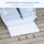 PawHut-Gabbia-per-Uccelli-con-Trespoli-Altalena-e-Ciotole-Voliera-in-Metallo-e-Plastica-46.5x35.5x92cm-Bianco