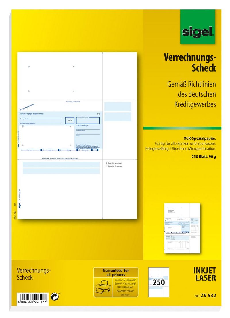 Moduli-bancari-SIGEL-Assegno-di-compensazione-SEPA-ZV532-DIN-A4-250-pagine