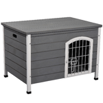 PawHut-Cuccia-per-Cani-da-Esterno-in-Legno-Impermeabile-con-Porta-Richiudibile-80x55x53.5cm---Grigio