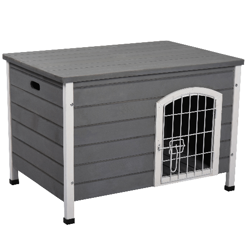 PawHut-Cuccia-per-Cani-da-Esterno-in-Legno-Impermeabile-con-Porta-Richiudibile-80x55x53.5cm---Grigio