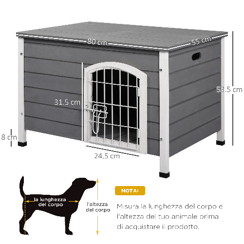 PawHut-Cuccia-per-Cani-da-Esterno-in-Legno-Impermeabile-con-Porta-Richiudibile-80x55x53.5cm---Grigio