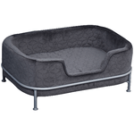 PawHut Divano per Cani e Gatti Imbottito in Velluto con Base in Metallo, 63.5x43x24.5cm - Grigio Scuro