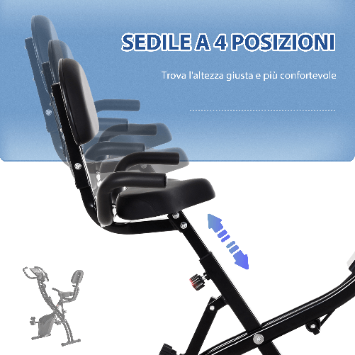 HOMCOM-Cyclette-Pieghevole-2-in-1-Resistenza-Magnetica-Regolabile-8-Livelli-Bici-da-Fitness-con-Sensore-di-Frequenza-Cardiaca-Elastici-per-Braccia-Schermo-LCD-Volano-2.5kg-Nero