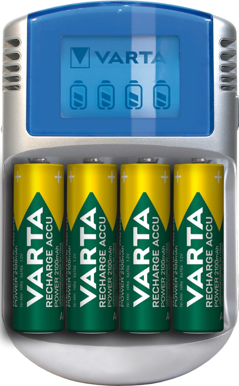 Varta-LCD-charger-AA---AAA--Batterie-ricaricabili-NiMH-incl.-4x-AA-2600-mAh-accu---AC-adattatore---12-V-adattatore---cavo-USB-Grigio