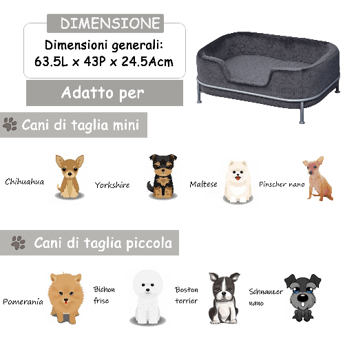 PawHut-Divano-per-Cani-e-Gatti-Imbottito-in-Velluto-con-Base-in-Metallo-63.5x43x24.5cm---Grigio-Scuro