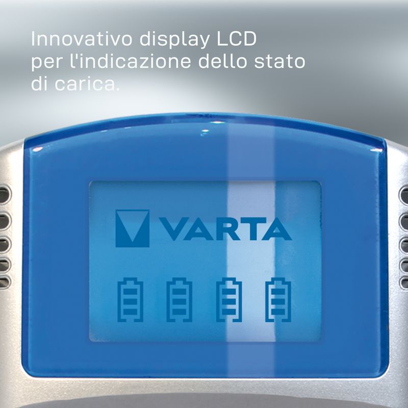 Varta-LCD-charger-AA---AAA--Batterie-ricaricabili-NiMH-incl.-4x-AA-2600-mAh-accu---AC-adattatore---12-V-adattatore---cavo-USB-Grigio