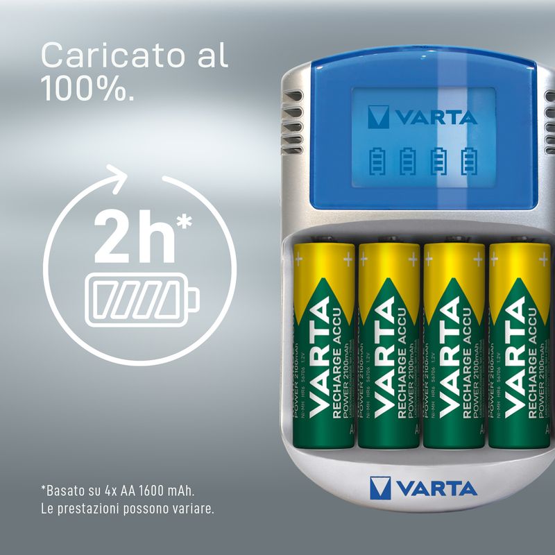 Varta-LCD-charger-AA---AAA--Batterie-ricaricabili-NiMH-incl.-4x-AA-2600-mAh-accu---AC-adattatore---12-V-adattatore---cavo-USB-Grigio