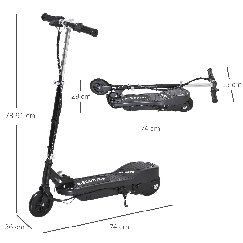 HOMCOM-Monopattino-Elettrico-per-Bambini-Pieghevole-120W-Velocita-Max-12km-h-Portata-50kg-74x36x82.5-92.5cm-Nero