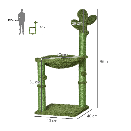 PawHut-Albero-Tiragraffi-per-Gatti-fino-4.5kg-a-Forma-di-Cactus-con-Palline-e-Amaca-40x40x96cm---Verde