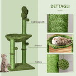 PawHut-Albero-Tiragraffi-per-Gatti-fino-4.5kg-a-Forma-di-Cactus-con-Palline-e-Amaca-40x40x96cm---Verde