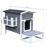 PawHut-Cuccia-per-Gatti-Rialzata-con-Balconcino-e-Tetto-Impermeabile-da-Giardino-Legno-115x66.5x74.7cm-Grigio