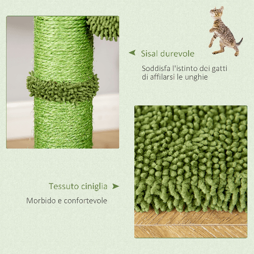 PawHut-Albero-Tiragraffi-per-Gatti-fino-4.5kg-a-Forma-di-Cactus-con-Palline-e-Amaca-40x40x96cm---Verde