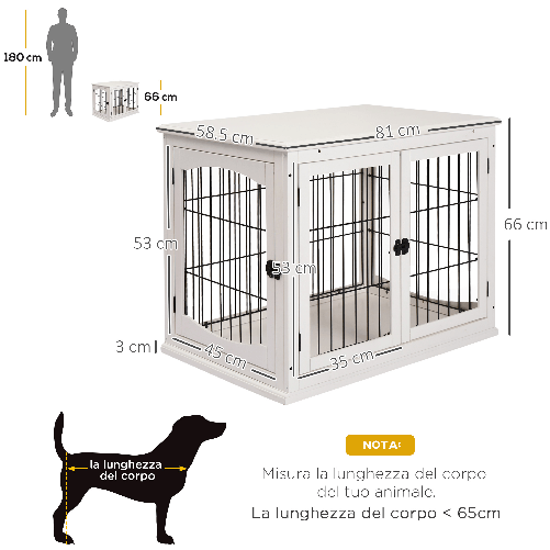 PawHut-Casetta-per-Cani-Fino-30kg-da-Interno-in-Legno-e-Acciaio-58.5x81x-66cm---Bianco