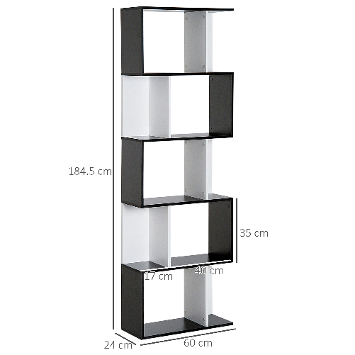 HOMCOM-Libreria-Moderna-5-Ripiani-Pratici-Finitura-Eccellente-Superficie-Liscia-e-a-Prova-di-Umidita-in-Legno-Truciolato-Nero-60×24×184.5cm