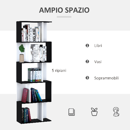 HOMCOM-Libreria-Moderna-5-Ripiani-Pratici-Finitura-Eccellente-Superficie-Liscia-e-a-Prova-di-Umidita-in-Legno-Truciolato-Nero-60×24×184.5cm