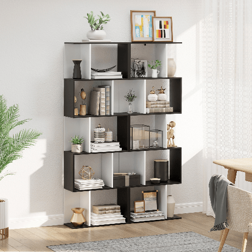 HOMCOM-Libreria-Moderna-5-Ripiani-Pratici-Finitura-Eccellente-Superficie-Liscia-e-a-Prova-di-Umidita-in-Legno-Truciolato-Nero-60×24×184.5cm