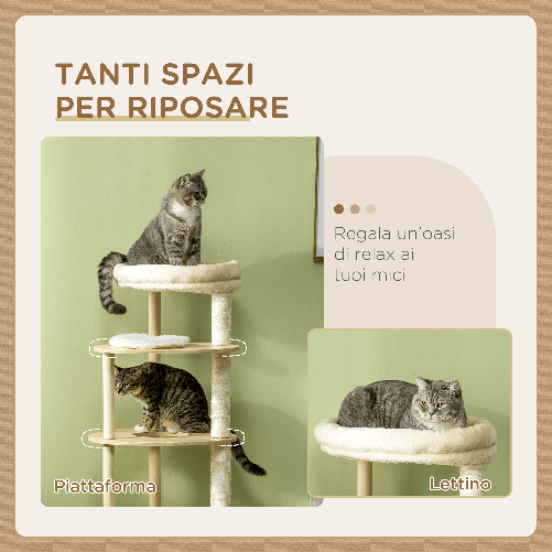 PawHut-Tiragraffi-per-Gatti-in-Truciolato-e-Legno-di-Pino-con-Lettino-e-Piattaforme-Ø54x123.5-cm