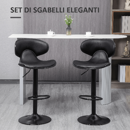 HOMCOM-Sgabello-da-Bar-Girevole-Set-2-Pezzi-ad-Altezza-Regolabile-con-Poggiapiedi-45.5x46x89.5-109.5-cm-Nero