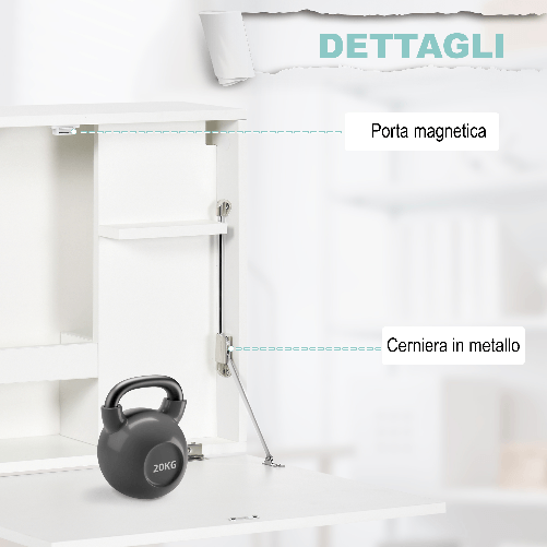 HOMCOM-Scrivania-a-Muro-Pieghevole-e-Salvaspazio-con-Ripiani-per-Casa-e-Ufficio-in-Truciolato-e-MDF-60x21.5x50-cm-Bianco