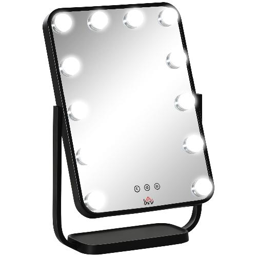 HOMCOM-Specchio-Trucco-Illuminato-Inclinabile-con-12-Luci-LED-e-Luminosita-Regolabile-32.8Lx11x47.4cm