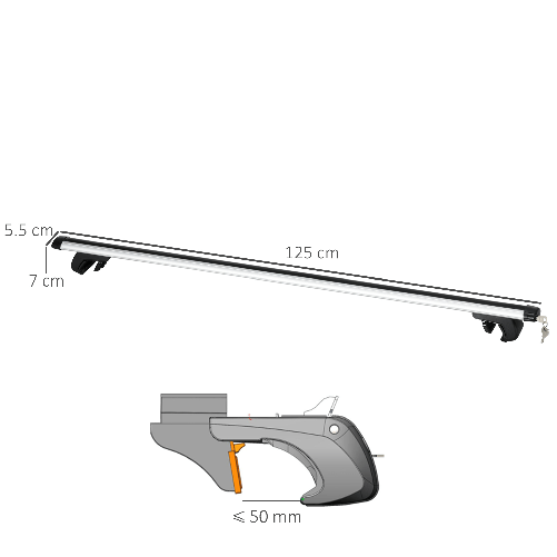 HOMCOM-Barre-Portapacchi-per-Auto-con-Serratura-e-Chiavi-in-Lega-di-Alluminio-125x5.5x7cm-Max.-75-kg