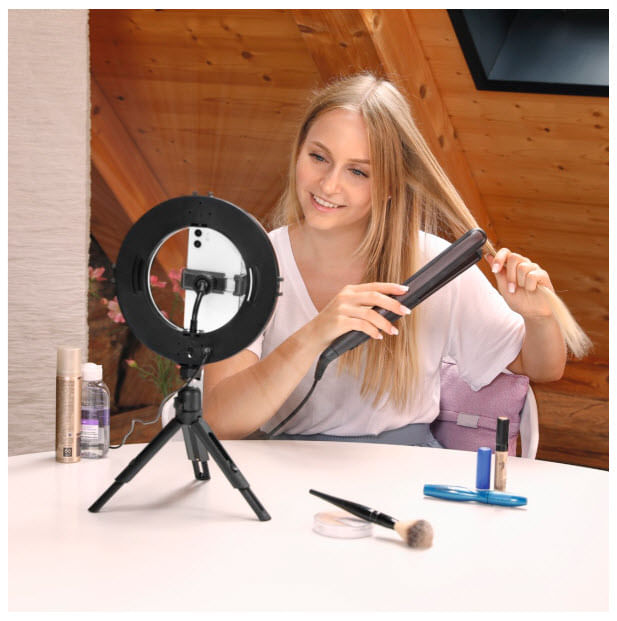 Hama-SpotLight-Smart-80-II-LED-Ring-Light-8-Ring-w--96-LEDs-Warm-White-to-Daylight-Bright-Dimmable-Remote-Control-Tripod