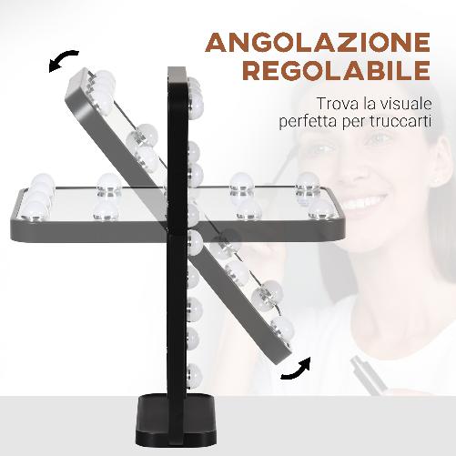 HOMCOM-Specchio-Trucco-Illuminato-Inclinabile-con-12-Luci-LED-e-Luminosita-Regolabile-32.8Lx11x47.4cm