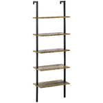 HOMCOM Libreria a Scala con 5 Ripiani in Stile Industriale in Legno e Metallo, 60x30x184.5cm, Marrone