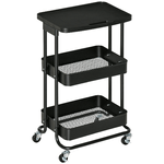 HOMCOM Carrello Portavivande a 3 Livelli con Piano d'Appoggio e Ruote, in Acciaio e PP, 46x34.5x76.5 cm