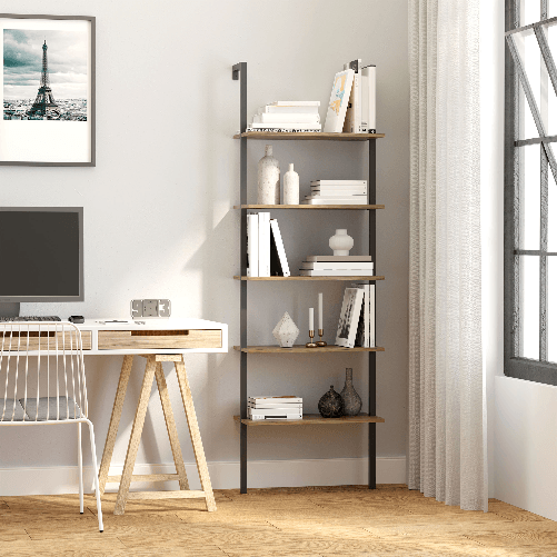 HOMCOM-Libreria-a-Scala-con-5-Ripiani-in-Stile-Industriale-in-Legno-e-Metallo-60x30x184.5cm-Marrone