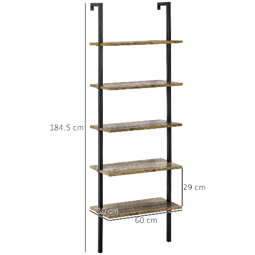 HOMCOM-Libreria-a-Scala-con-5-Ripiani-in-Stile-Industriale-in-Legno-e-Metallo-60x30x184.5cm-Marrone