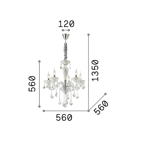 Lampadario-Classico-Tiepolo-Vetro-Trasparente-5-Luci-E14