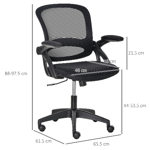 Vinsetto-Sedia-da-Ufficio-Ergonomica-con-Schienale-a-Rete-e-Seduta-Imbottita-Altezza-Regolabile-65.5x61.5x88-97.5cm-Nero