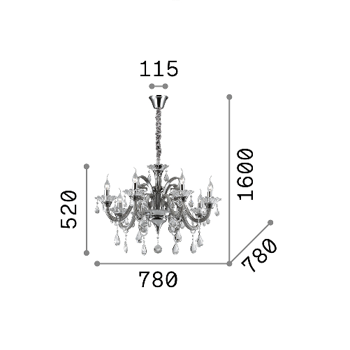 Lampadario-Classico-Colossal-Metallo-Cristallo-Grigio-8-Luci-E14