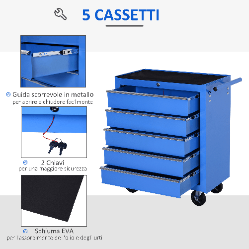 HOMCOM--Carrello-da-Officina-con-5-Cassetti-Portautensili-da-Lavoro-67.5x33x77cm