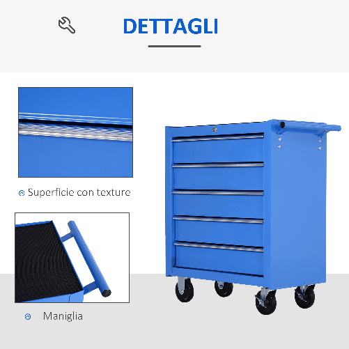 HOMCOM--Carrello-da-Officina-con-5-Cassetti-Portautensili-da-Lavoro-67.5x33x77cm