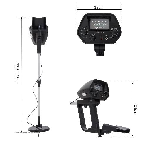 Outsunny-Metal-Detector-Cercametalli-2-Modalita-Bobina-Impermeabile-con-Attacco-Cuffia-13×24×77.5-105cm-Nero