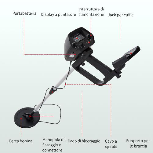 Outsunny-Metal-Detector-Cercametalli-2-Modalita-Bobina-Impermeabile-con-Attacco-Cuffia-13×24×77.5-105cm-Nero